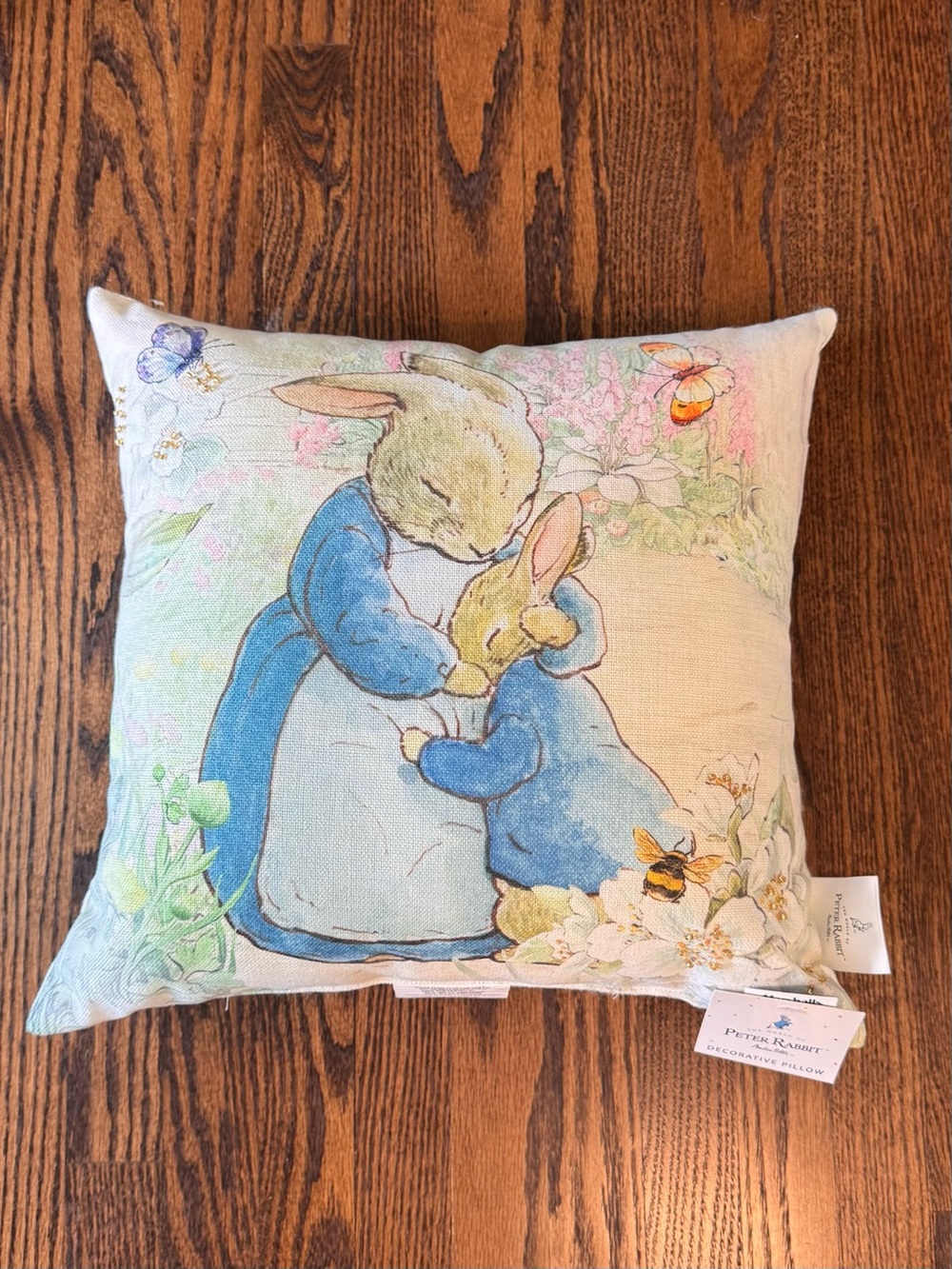 Peter Rabbit Mother & Child Blue Decorative Throw Pillow